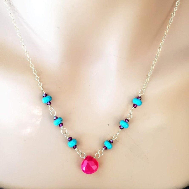 AMD1120 Gold Filled Pink Chalcedony Turquoise Gemstone Drop Necklace - Necklace - Alexa Martha Designs   10806844228
