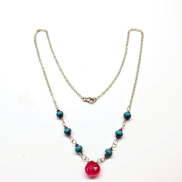 AMD1120 Gold Filled Pink Chalcedony Turquoise Gemstone Drop Necklace - Necklace - Alexa Martha Designs   10806844228