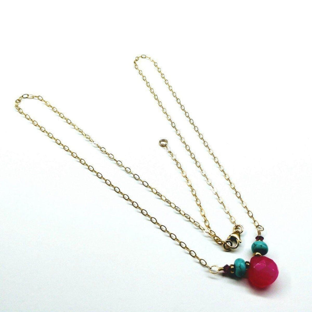 Gold Filled Turquoise and Pink Gemstone Drop Necklace - Necklace - Alexa Martha Designs   