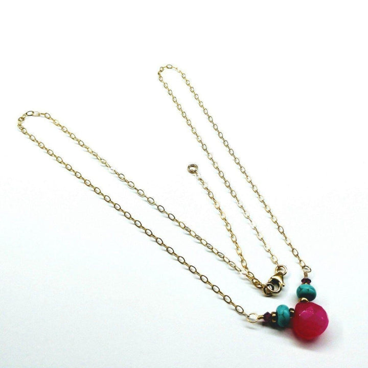 AMD1119 Gold Filled Turquoise and Pink Gemstone Drop Necklace - Necklace - Alexa Martha Designs   10797228292