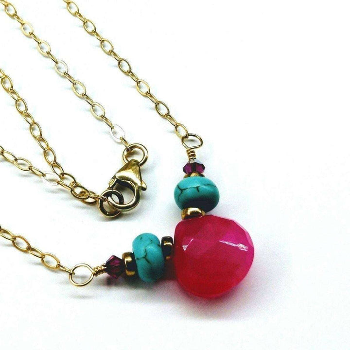 AMD1119 Gold Filled Turquoise and Pink Gemstone Drop Necklace - Necklace - Alexa Martha Designs   10797228292