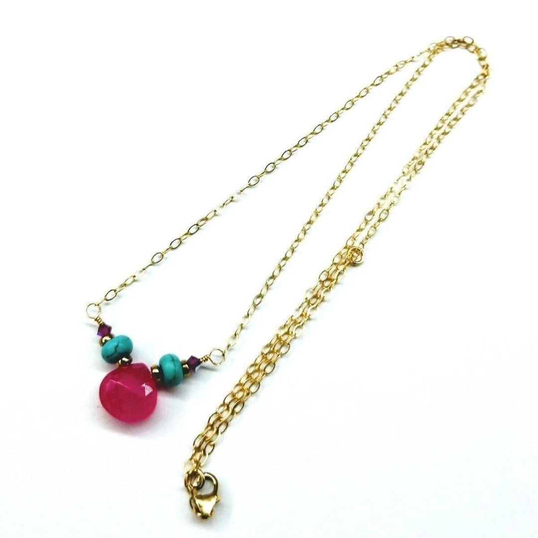 Gold Filled Turquoise and Pink Gemstone Drop Necklace - Necklace - Alexa Martha Designs   