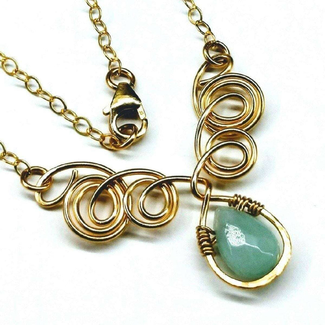 AMD1052 Gold Filled Wire Sculpted Mint Gemstone Drop Necklace - Necklace - Alexa Martha Designs   227908550660
