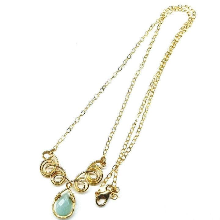 AMD1052 Gold Filled Wire Sculpted Mint Gemstone Drop Necklace - Necklace - Alexa Martha Designs   227908550660