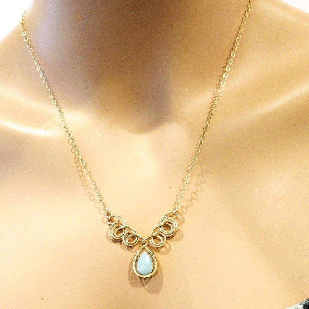 AMD1052 Gold Filled Wire Sculpted Mint Gemstone Drop Necklace - Necklace - Alexa Martha Designs   227908550660
