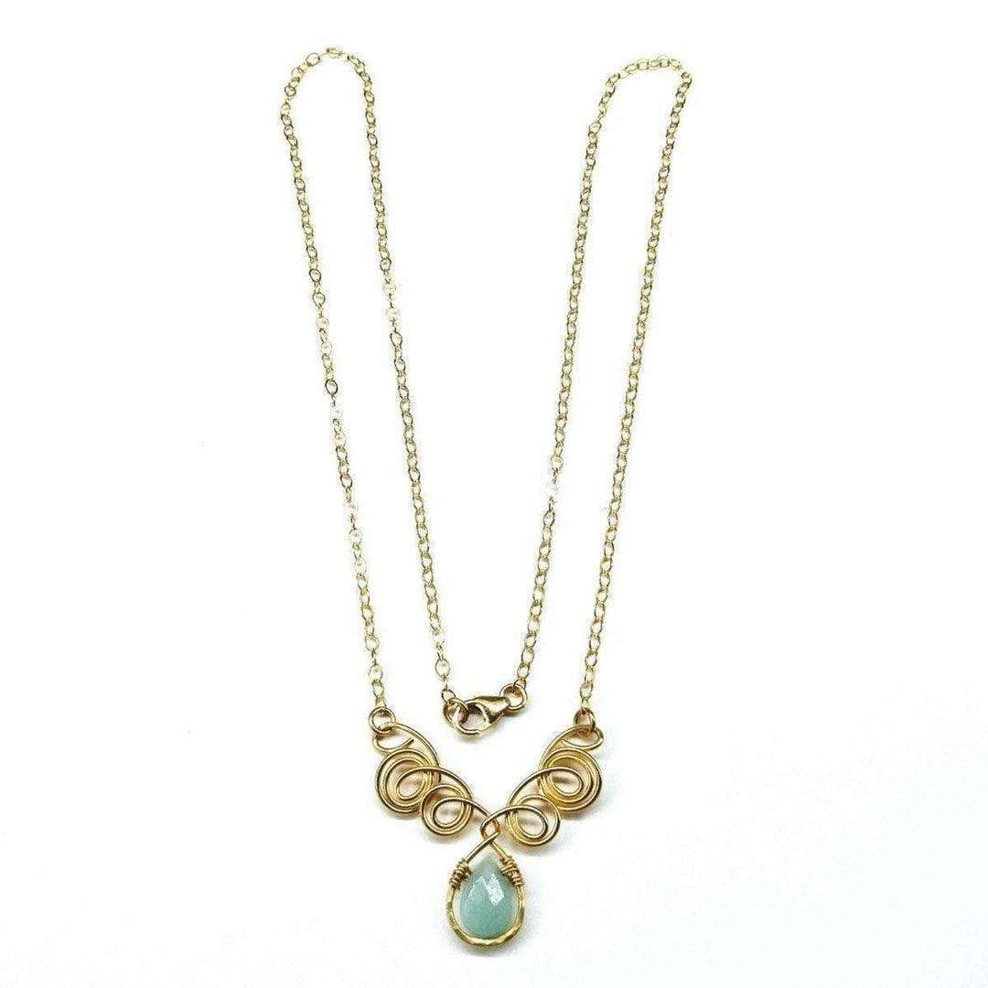 AMD1052 Gold Filled Wire Sculpted Mint Gemstone Drop Necklace - Necklace - Alexa Martha Designs   227908550660
