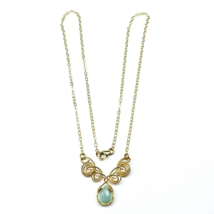 AMD1052 Gold Filled Wire Sculpted Mint Gemstone Drop Necklace - Necklace - Alexa Martha Designs   227908550660