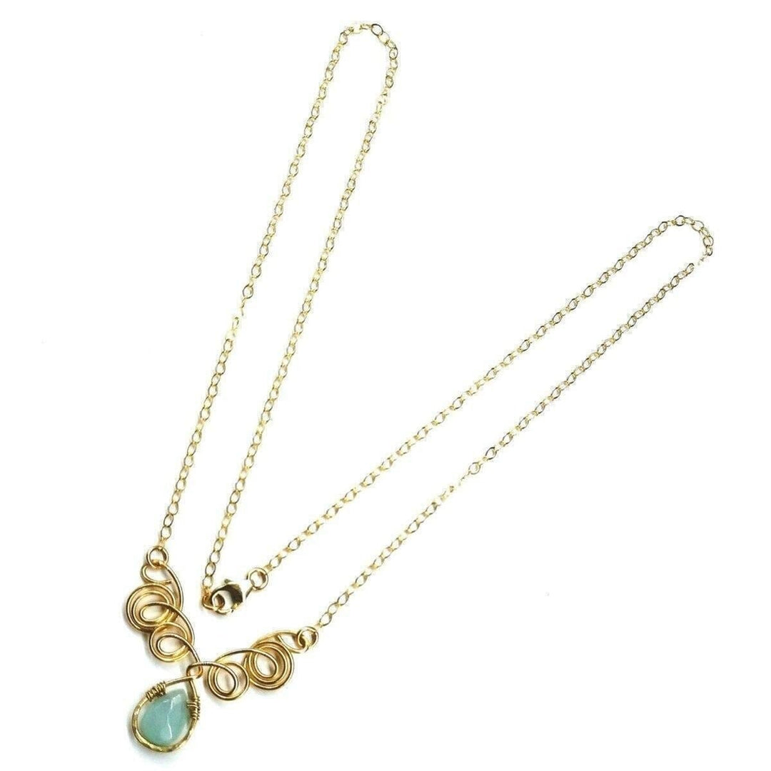 AMD1052 Gold Filled Wire Sculpted Mint Gemstone Drop Necklace - Necklace - Alexa Martha Designs   227908550660