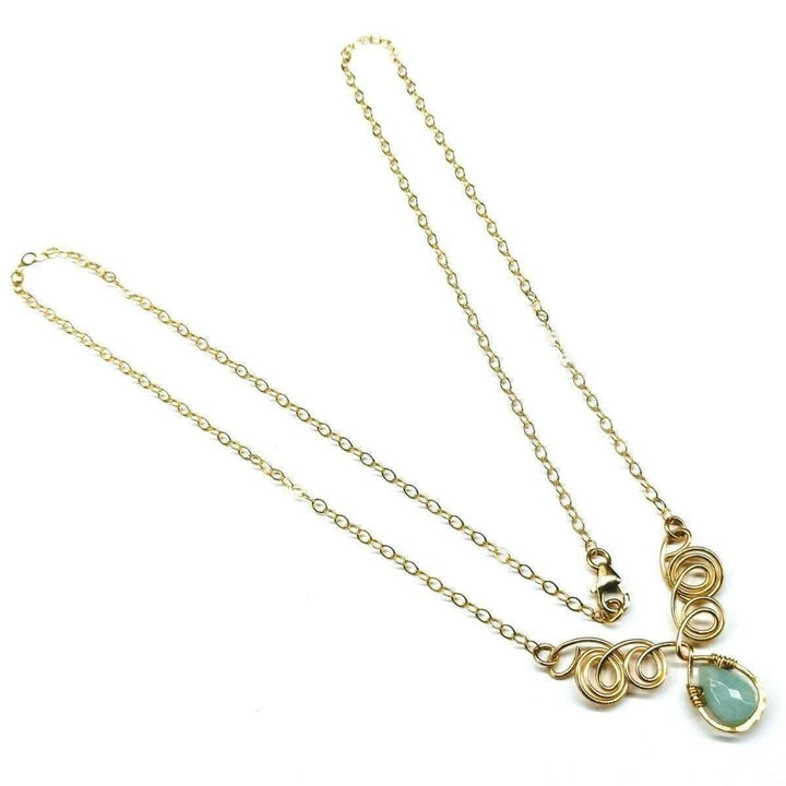AMD1052 Gold Filled Wire Sculpted Mint Gemstone Drop Necklace - Necklace - Alexa Martha Designs   227908550660