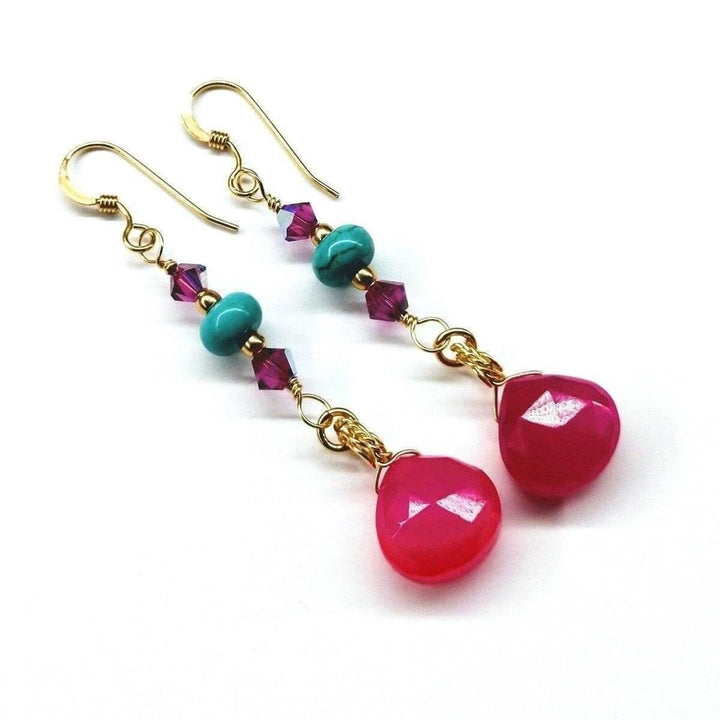 AMD1124 Gold Filled Wire Wrapped Pink And Turquoise Gemstone Earrings - Earrings - Alexa Martha Designs   10809094724