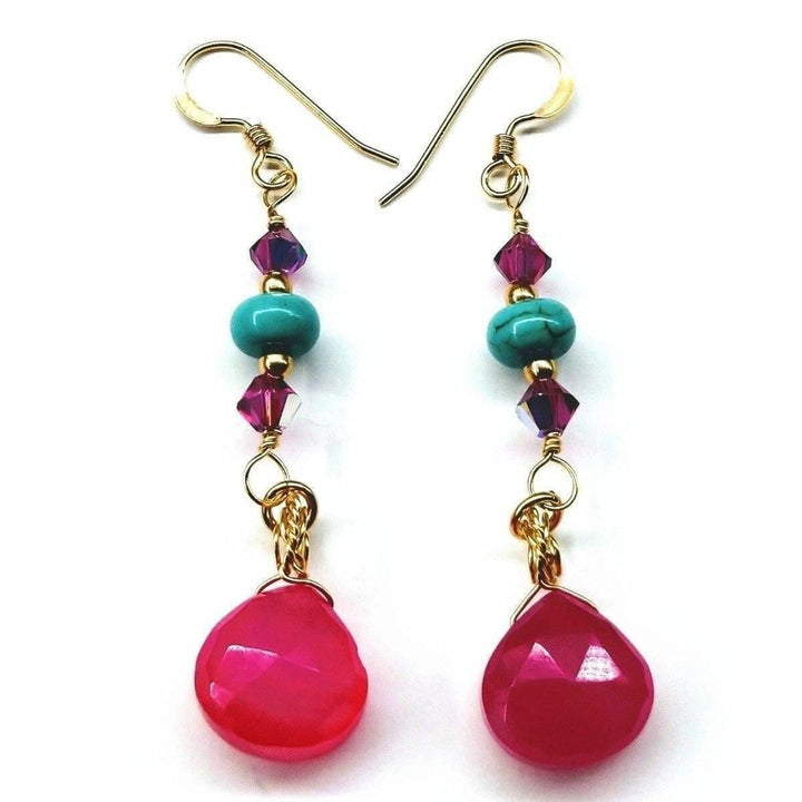 AMD1124 Gold Filled Wire Wrapped Pink And Turquoise Gemstone Earrings - Earrings - Alexa Martha Designs   10809094724