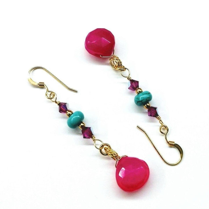 AMD1124 Gold Filled Wire Wrapped Pink And Turquoise Gemstone Earrings - Earrings - Alexa Martha Designs   10809094724