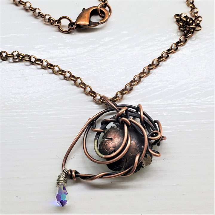 AMD1258 Handmade Wire Sculpted Green Crystal Copper Eye Necklace - Necklace - Alexa Martha Designs   8285274538288