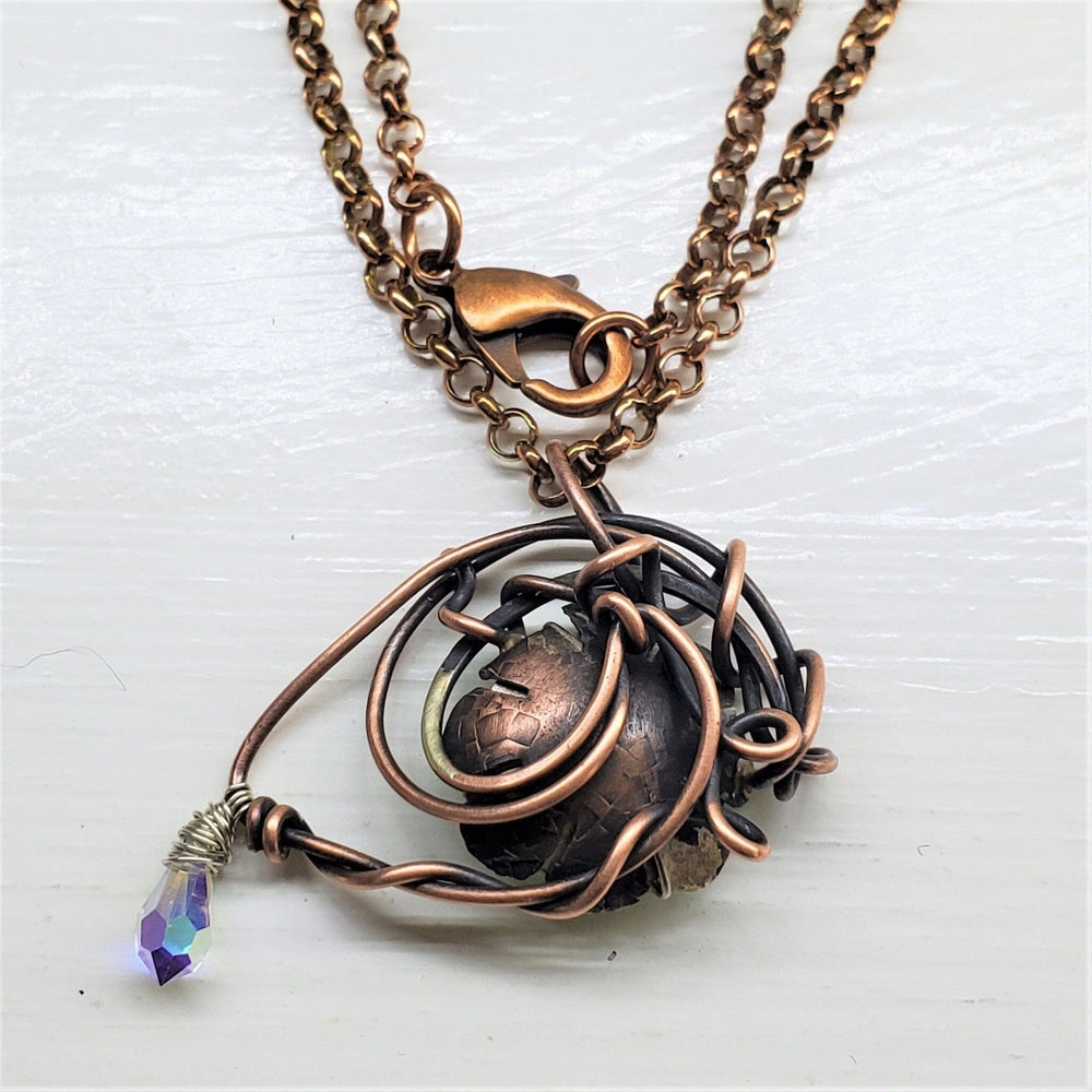 AMD1258 Handmade Wire Sculpted Green Crystal Copper Eye Necklace - Necklace - Alexa Martha Designs   8285274538288