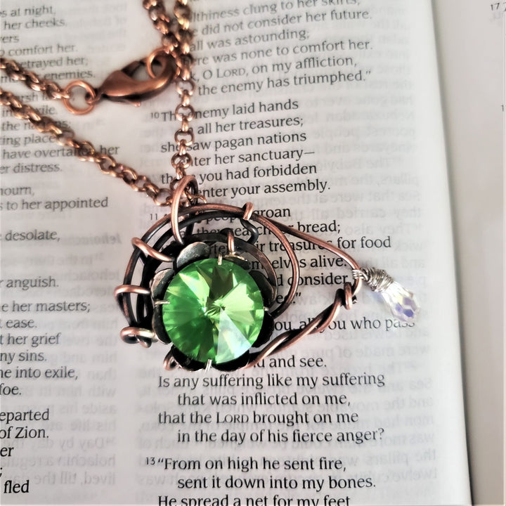 AMD1258 Handmade Wire Sculpted Green Crystal Copper Eye Necklace - Necklace - Alexa Martha Designs   8285274538288