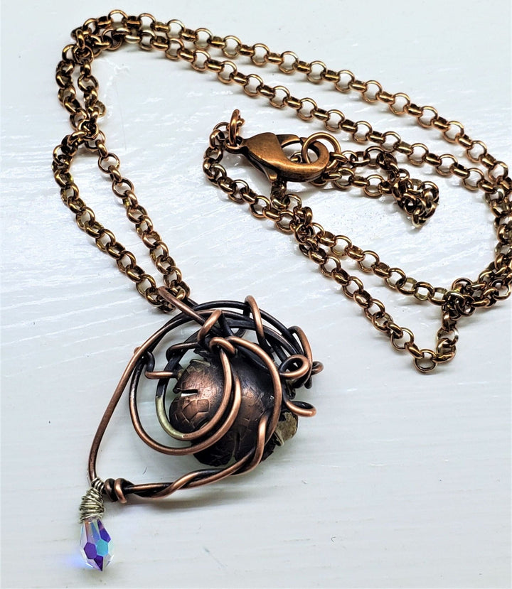 AMD1258 Handmade Wire Sculpted Green Crystal Copper Eye Necklace - Necklace - Alexa Martha Designs   8285274538288
