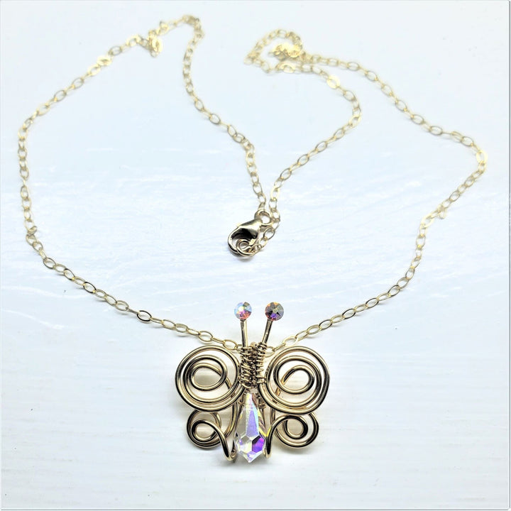 AMD1086-AMD1086-S-AMD1086-4-AMD1086-G Handmade Wire Sculpted Crystal Butterfly Necklace - Necklace - Alexa Martha Designs   11501045060