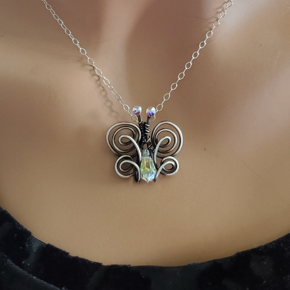 AMD1086-AMD1086-S-AMD1086-4-AMD1086-G Handmade Wire Sculpted Crystal Butterfly Necklace - Necklace - Alexa Martha Designs   11501045060