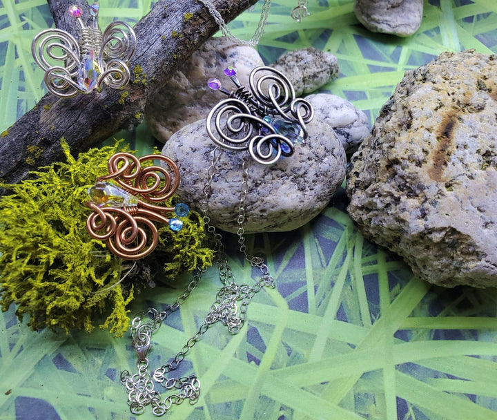 AMD1086-AMD1086-S-AMD1086-4-AMD1086-G Handmade Wire Sculpted Crystal Butterfly Necklace - Necklace - Alexa Martha Designs   11501045060