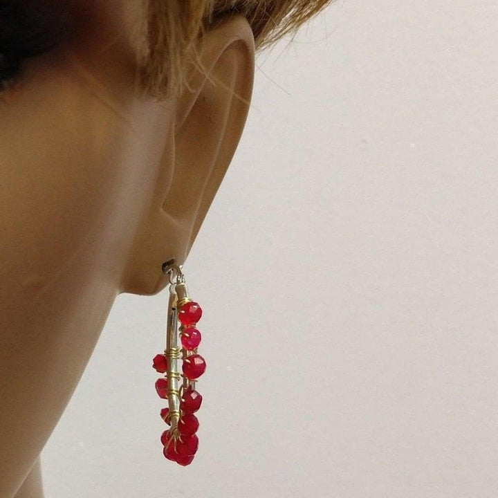 AMD1017 Hot Pink Chalcedony Silver Hoop Earrings - Earrings - Alexa Martha Designs   937793814575