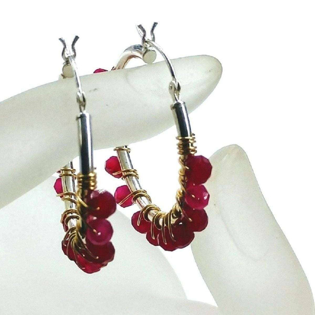 AMD1017 Hot Pink Chalcedony Silver Hoop Earrings - Earrings - Alexa Martha Designs   937793814575