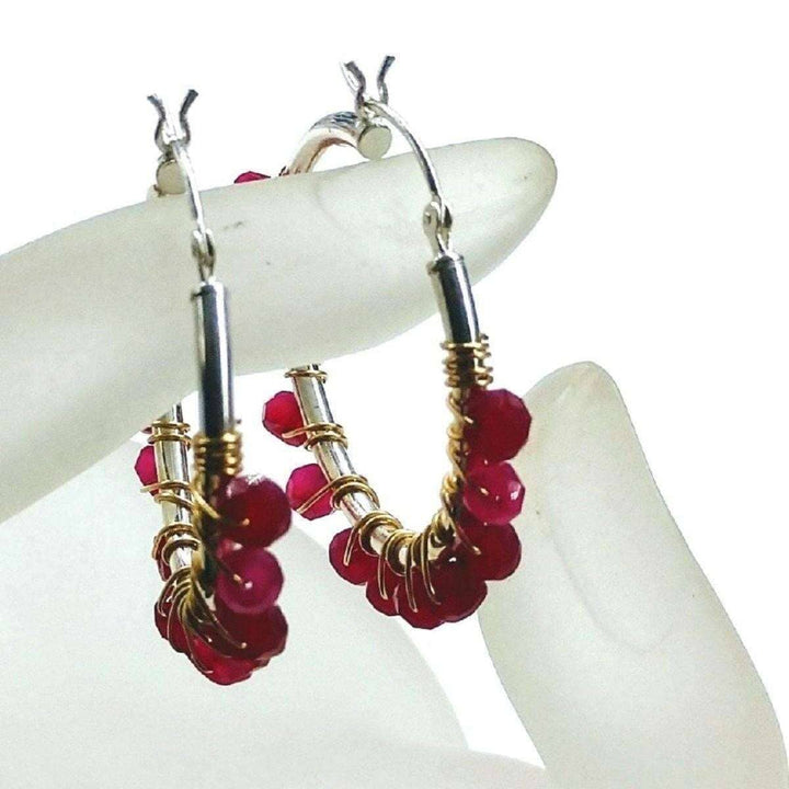 AMD1017 Hot Pink Chalcedony Silver Hoop Earrings - Earrings - Alexa Martha Designs   937793814575
