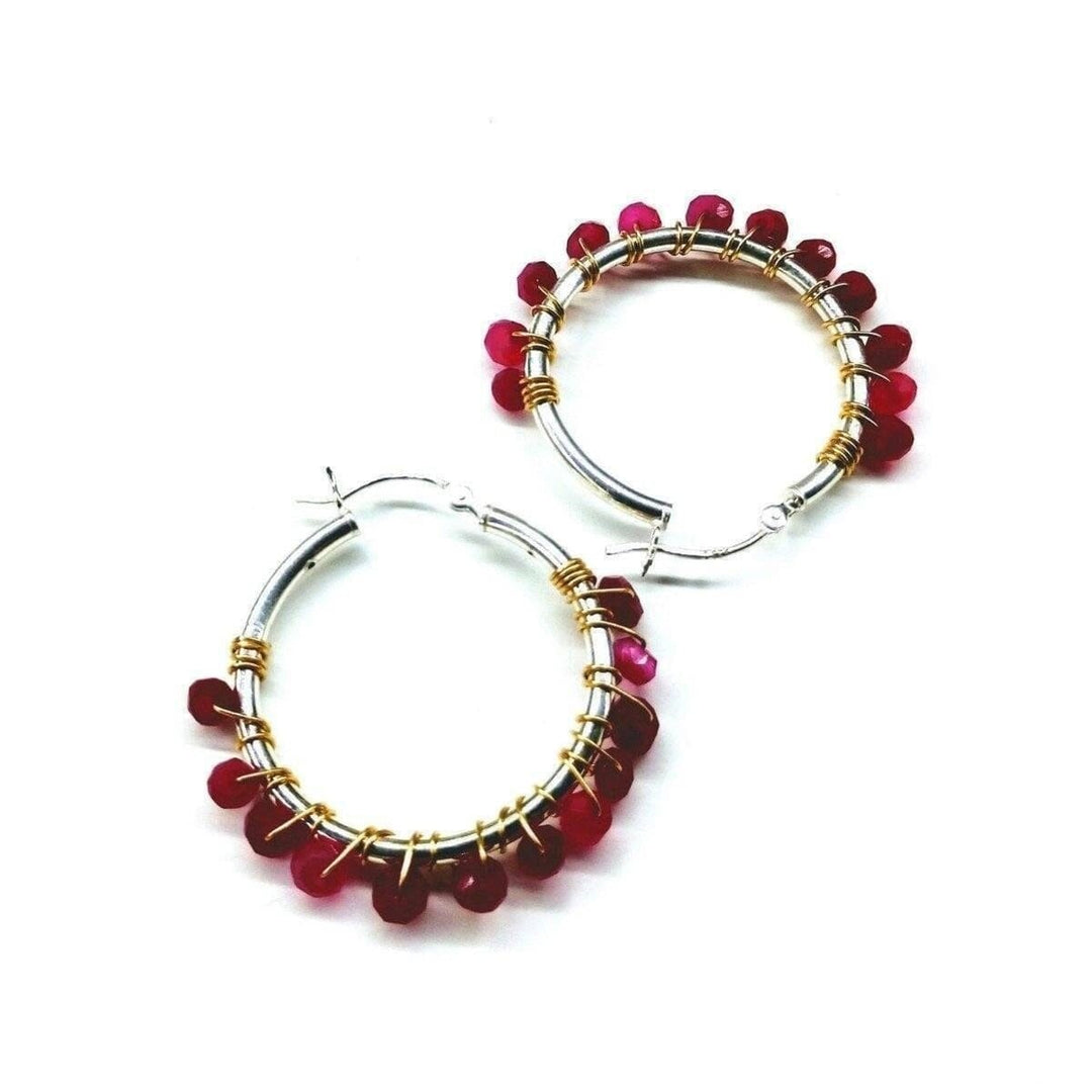 AMD1017 Hot Pink Chalcedony Silver Hoop Earrings - Earrings - Alexa Martha Designs   937793814575