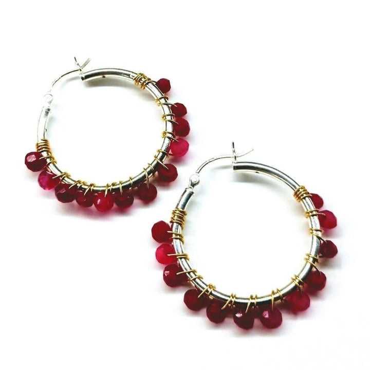 AMD1017 Hot Pink Chalcedony Silver Hoop Earrings - Earrings - Alexa Martha Designs   937793814575