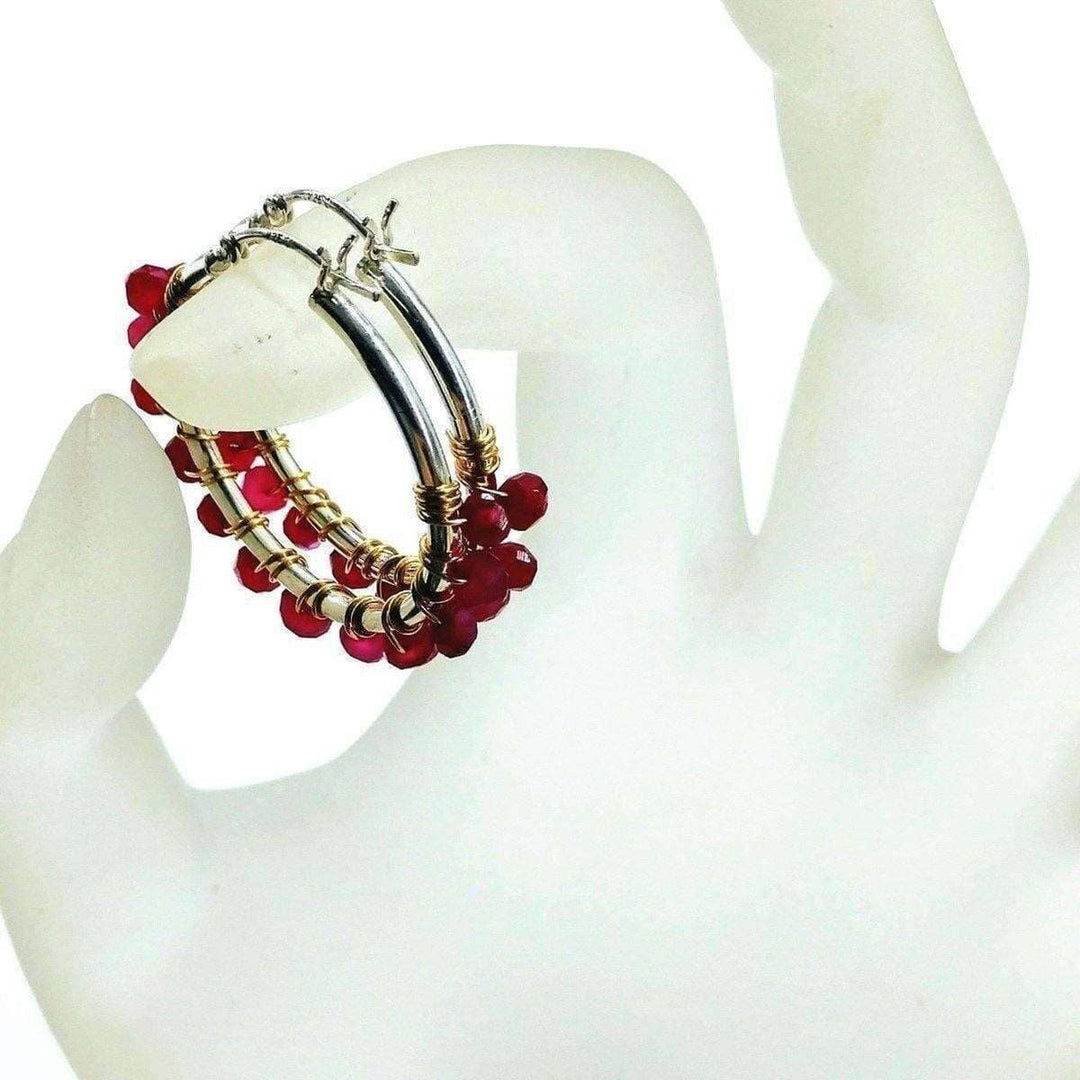AMD1017 Hot Pink Chalcedony Silver Hoop Earrings - Earrings - Alexa Martha Designs   937793814575