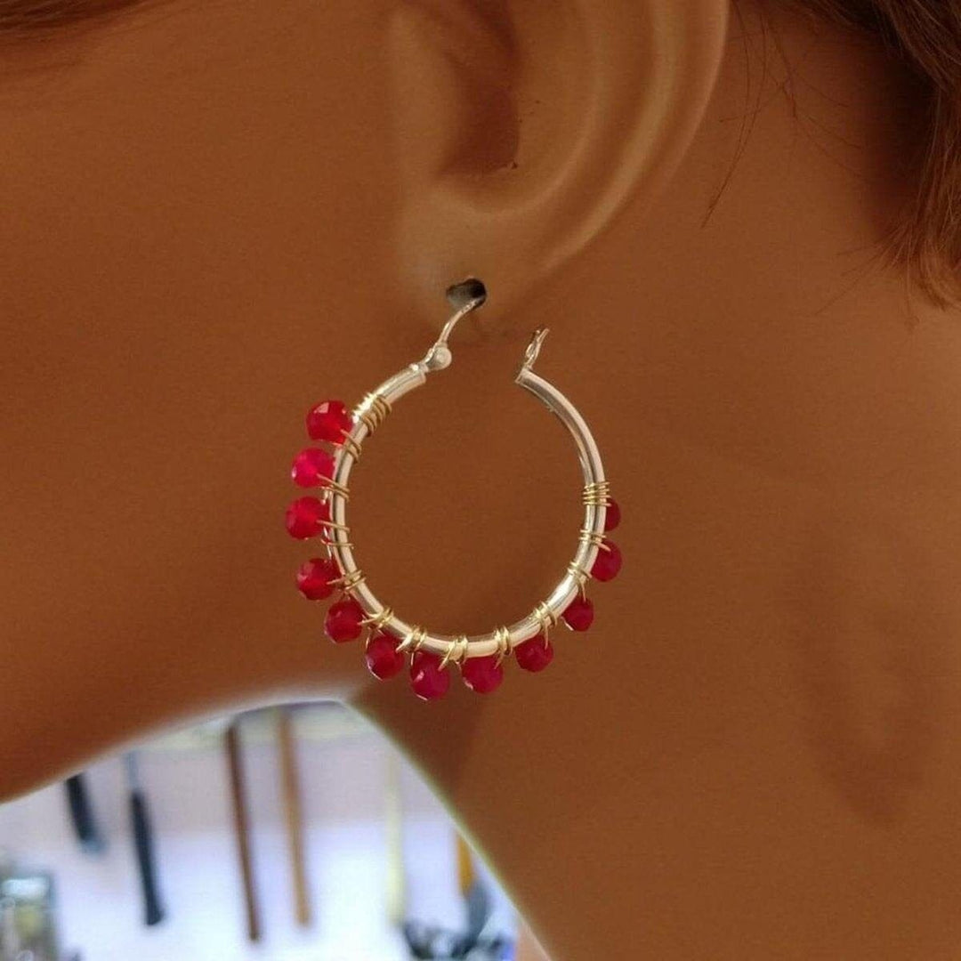 AMD1017 Hot Pink Chalcedony Silver Hoop Earrings - Earrings - Alexa Martha Designs   937793814575