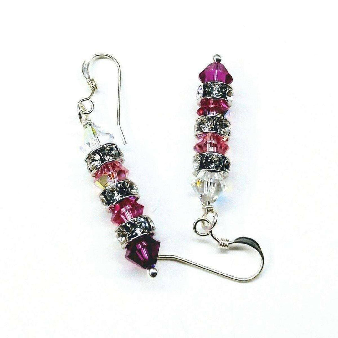 AMD1063 Hot Pink Ombre Stacked Crystal Sterling Silver Earrings - Earrings - Alexa Martha Designs   1527424388