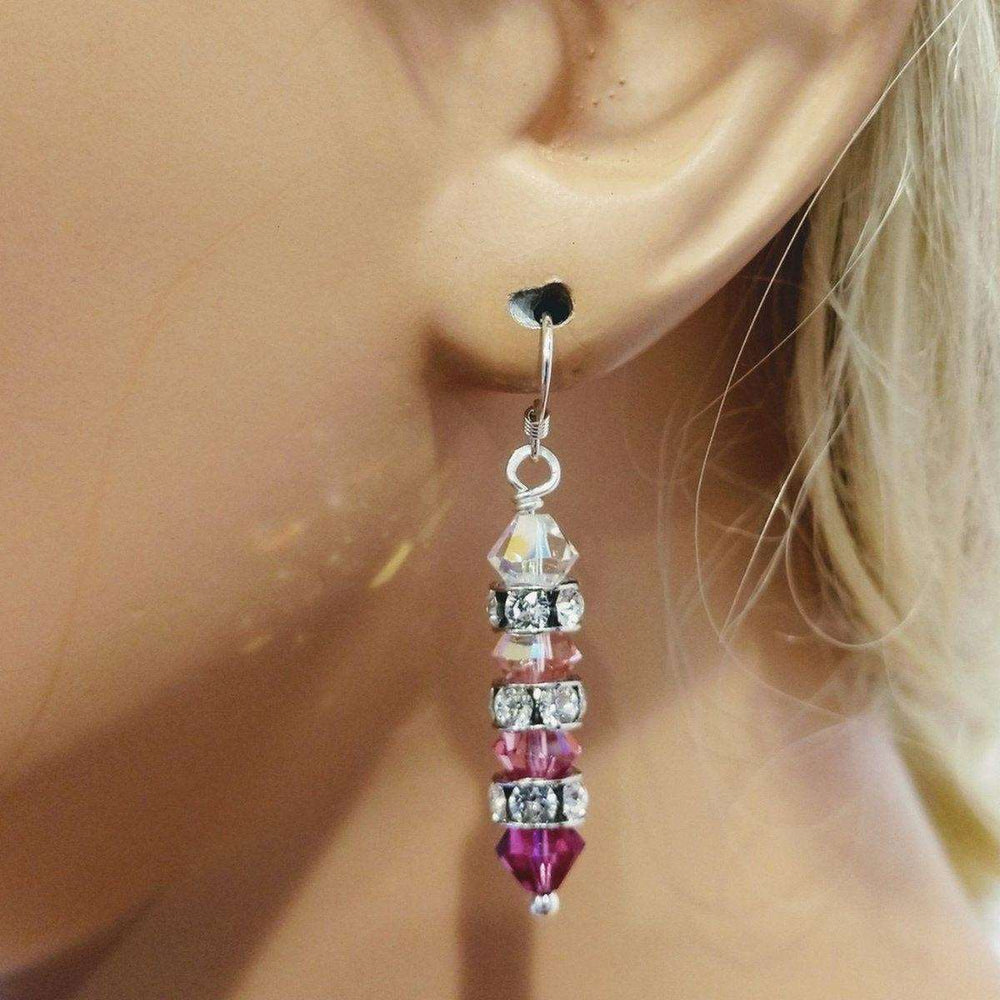 Hot Pink Ombre Stacked Crystal Sterling Silver Earrings - Earrings - Alexa Martha Designs   