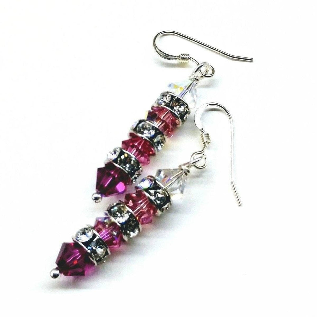 AMD1063 Hot Pink Ombre Stacked Crystal Sterling Silver Earrings - Earrings - Alexa Martha Designs   1527424388