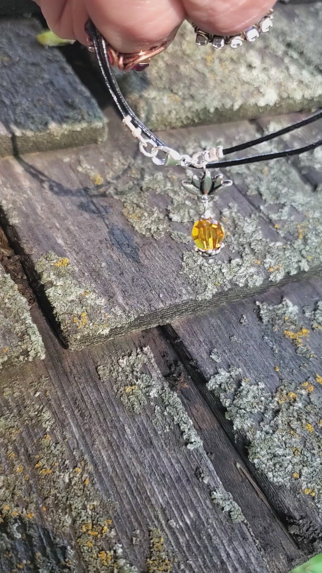 Silver Crystal Pineapple Leather Necklace