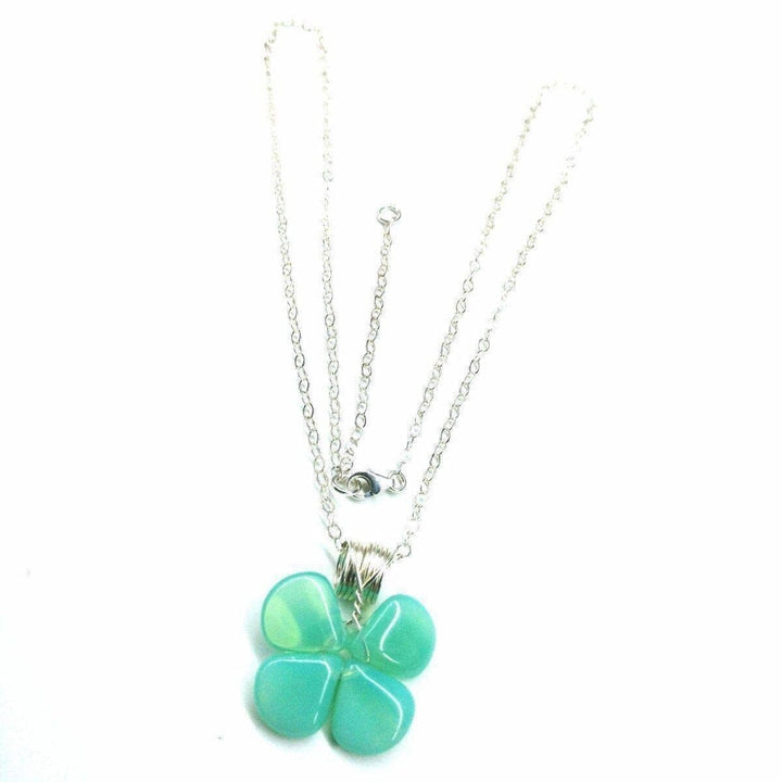 AMD1005 Mint Green Beaded Sterling Silver Clover Necklace - Necklace - Alexa Martha Designs   1157536068