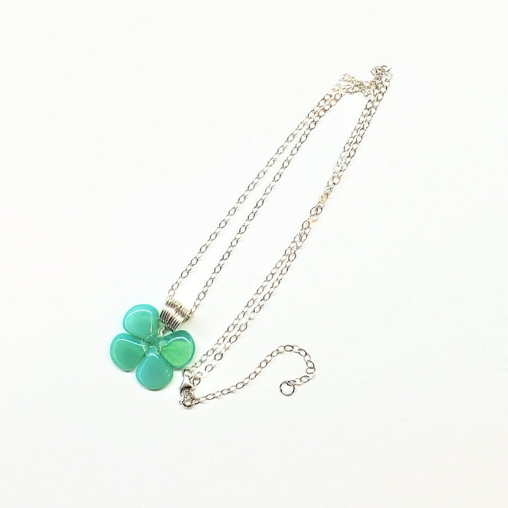 AMD1005 Mint Green Beaded Sterling Silver Clover Necklace - Necklace - Alexa Martha Designs   1157536068