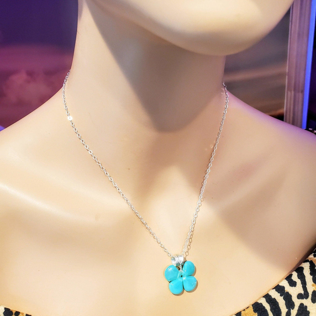 AMD1005 Mint Green Beaded Sterling Silver Clover Necklace - Necklace - Alexa Martha Designs   1157536068