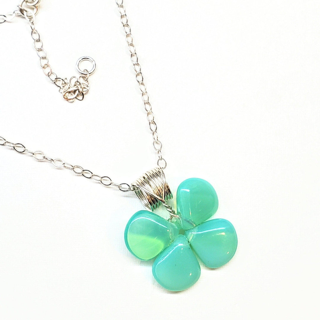AMD1005 Mint Green Beaded Sterling Silver Clover Necklace - Necklace - Alexa Martha Designs   1157536068