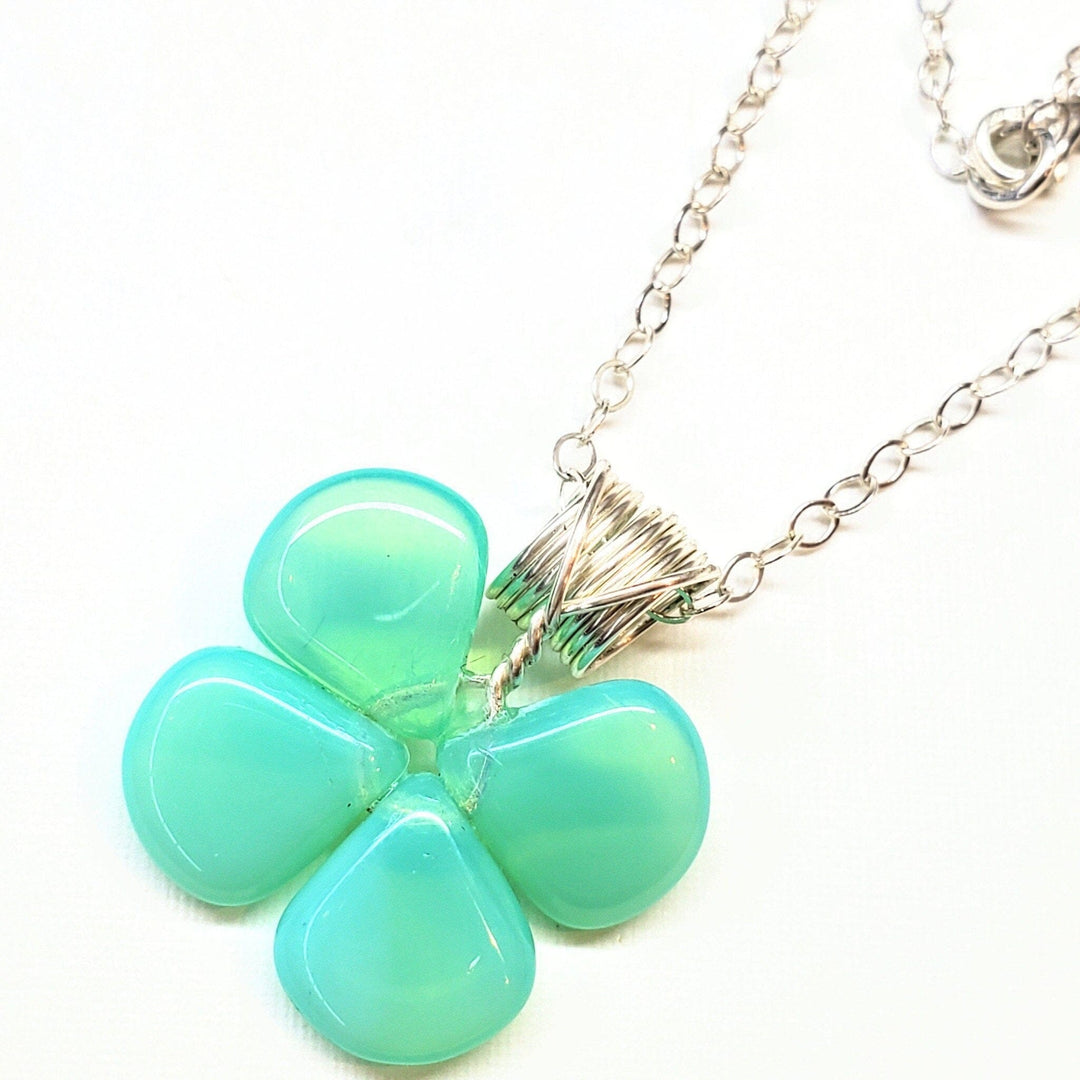 AMD1005 Mint Green Beaded Sterling Silver Clover Necklace - Necklace - Alexa Martha Designs   1157536068