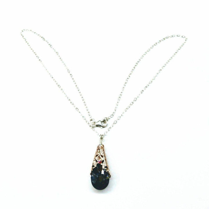 AMD1006 Rose Gold Filigree Wrap Crystal Black Diamond Pendant Necklace - Necklace - Alexa Martha Designs   937566666799