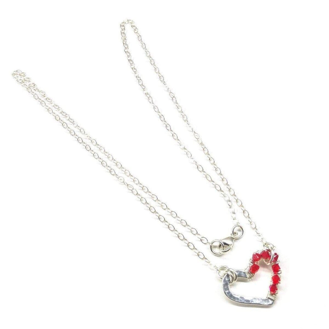AMD1011 Silver Red Crystal Hammered Heart Necklace - Necklace - Alexa Martha Designs   1062052659247