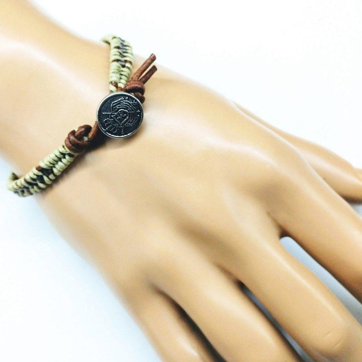 AMD1014 Leather Seed Bead Rattlesnake Tail Weave Bracelet - Bracelet - Alexa Martha Designs   940911394863