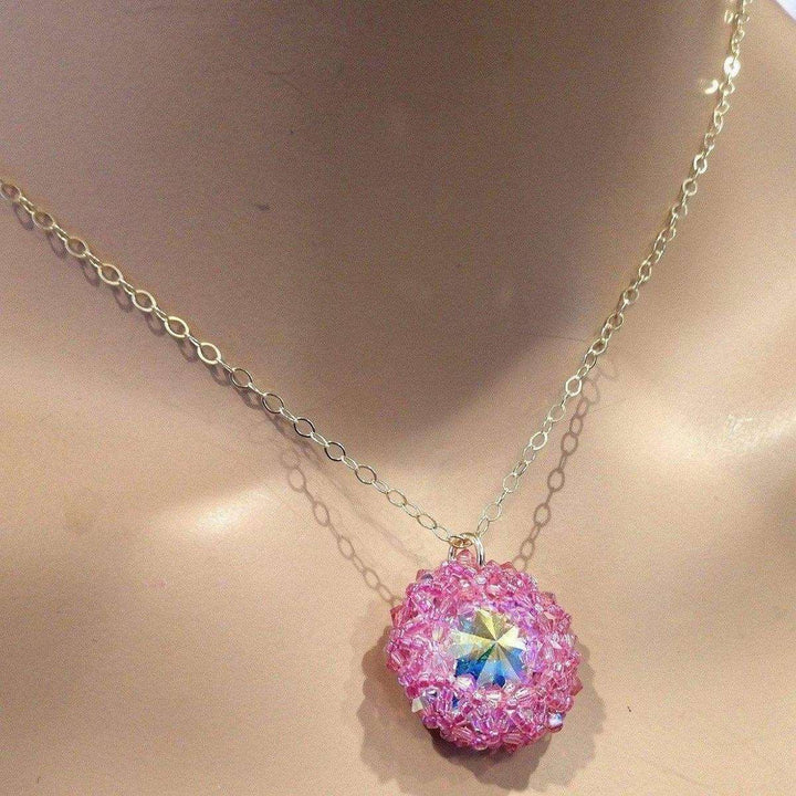 AMD1015 Pink Beaded Super Sparkly  Rivoli Crystal Necklace - Necklace - Alexa Martha Designs   1181994778671