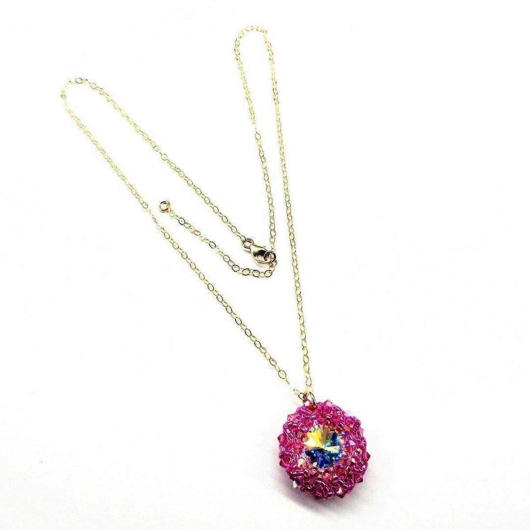 AMD1015 Pink Beaded Super Sparkly  Rivoli Crystal Necklace - Necklace - Alexa Martha Designs   1181994778671