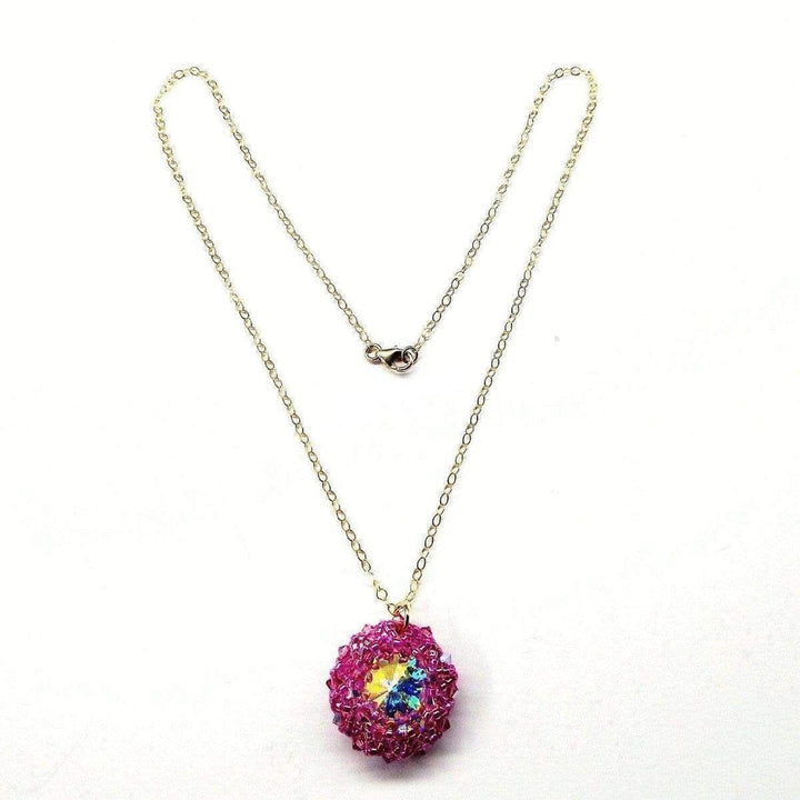 AMD1015 Pink Beaded Super Sparkly  Rivoli Crystal Necklace - Necklace - Alexa Martha Designs   1181994778671