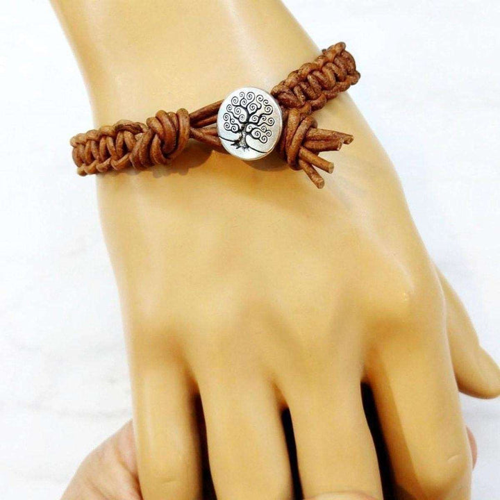 Large Mens Tree of Life Earth Colored Macrame Leather Bracelet - Bracelet - Alexa Martha Designs   