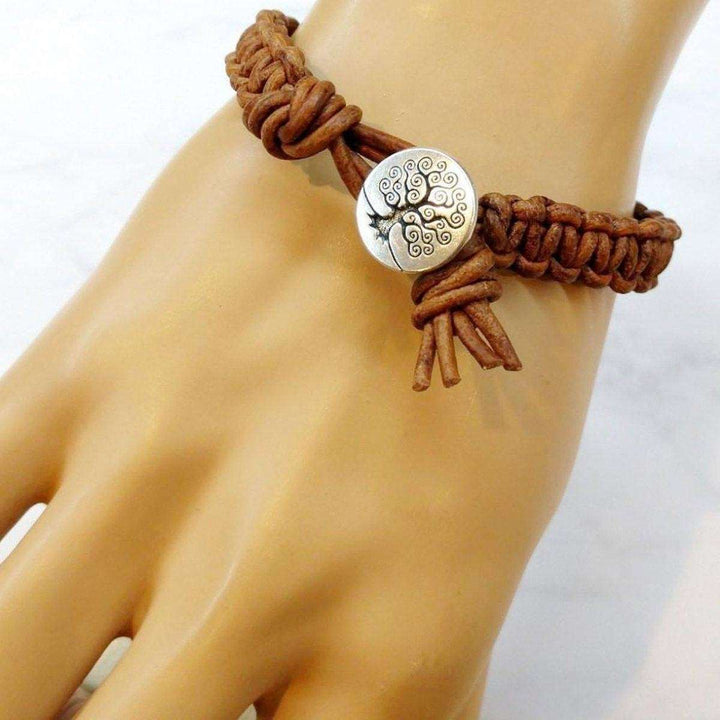 Large Mens Tree of Life Earth Colored Macrame Leather Bracelet - Bracelet - Alexa Martha Designs   