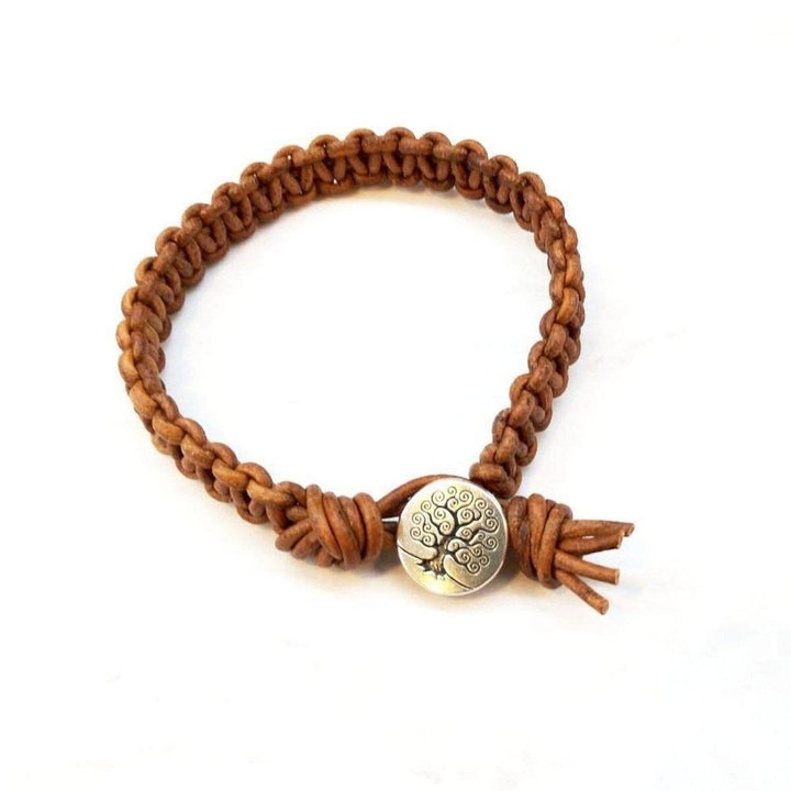 Large Mens Tree of Life Earth Colored Macrame Leather Bracelet - Bracelet - Alexa Martha Designs   