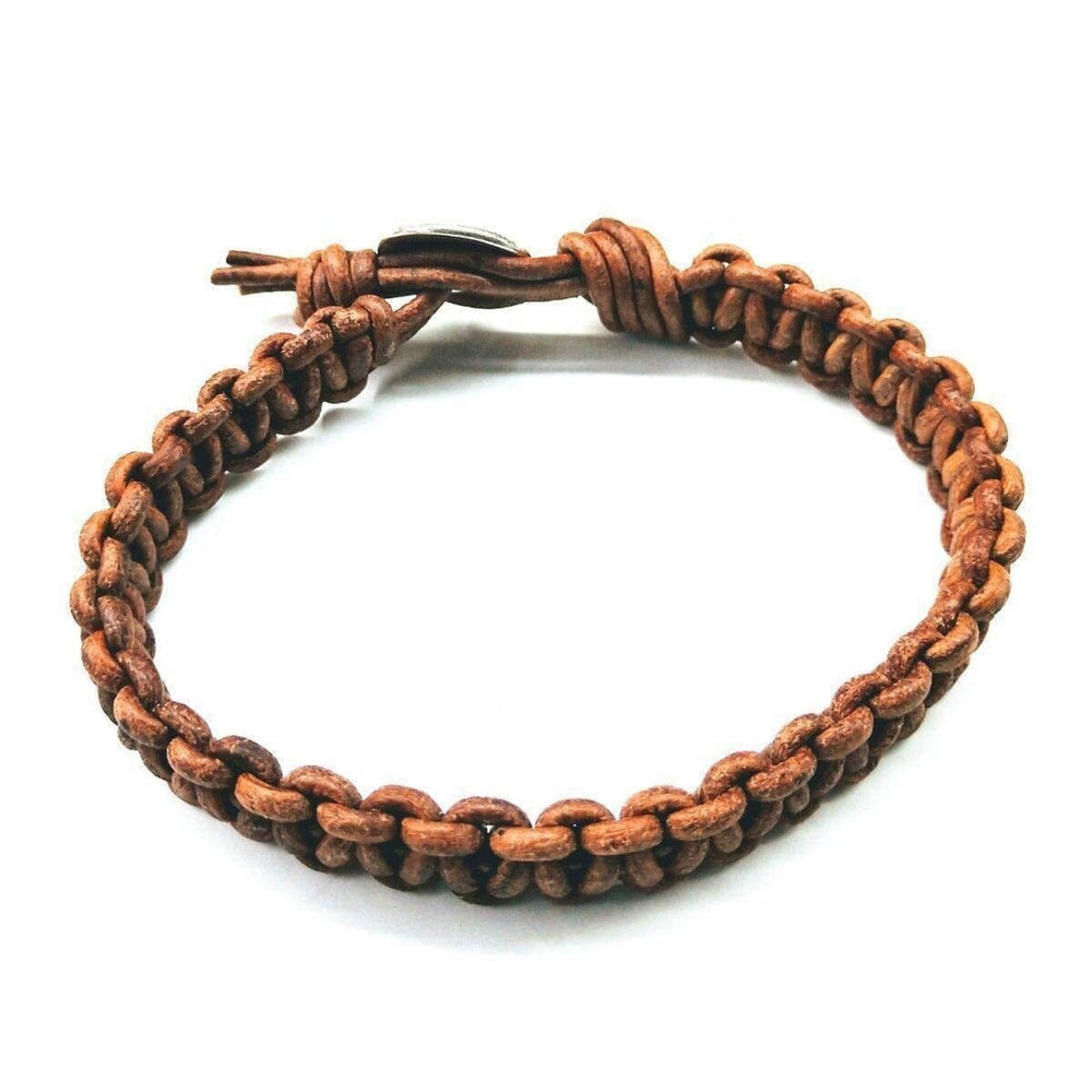 Large Mens Tree of Life Earth Colored Macrame Leather Bracelet - Bracelet - Alexa Martha Designs   