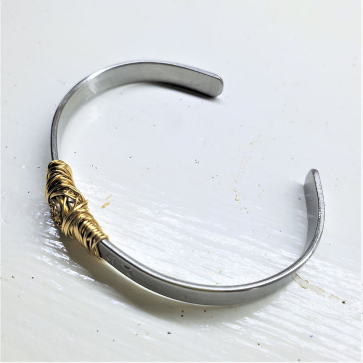 AMD1028 Stainless Steel LOVE Stamped Wire Wrapped Gold Druzy Cuff - Bracelet - Alexa Martha Designs   812077744175